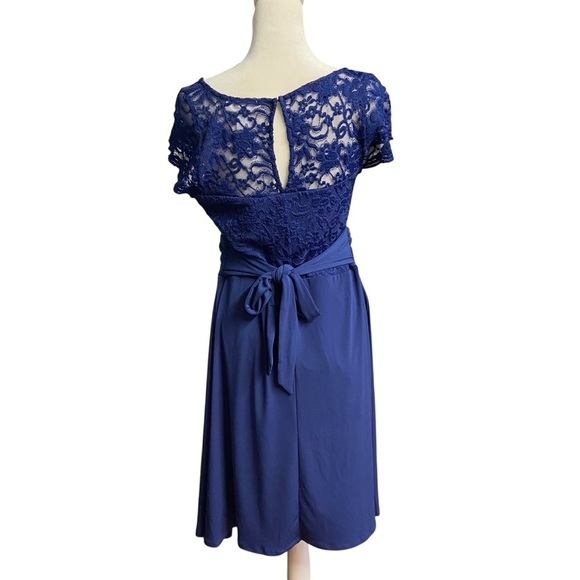 Motherhood Maternity Cap Sleeve Lace Inlet Dress Size M Royal Blue Back Tie - Picture 8 of 13